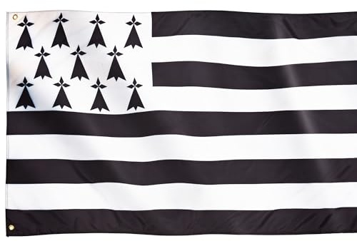 Runesol Bandera Bretaña, 91x152cm, 3ft x 5ft, Kroaz Du, 4 Ojales, Ojales en Cada Esquina, Bandera Bretaña Francesa, Gwenn-ha-du, Banderas Premium, Interior, Exterior, Colores Intensos