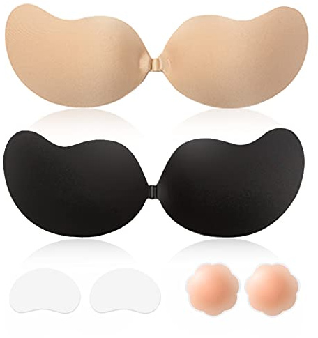 Sticky Bra Backless Adhesive Strapless Invisible Push Up Stick on Bras for Women Dresses 2 Pair Reusable Nipple Cover