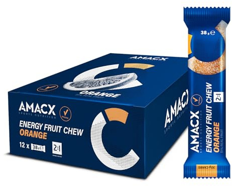AMACX Energieriegel Fruit Chew 51% Frucht – High Carb Sportriegel 12er Pack – Energy Bar für Ausdauersport, Vegan, gluten & laktosefrei – Energy Riegel mit Kohlenhydratverhältnis 2:1 – Orange