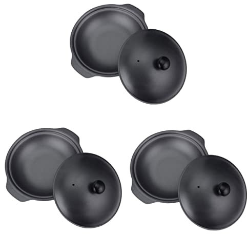 OQHAIR 2pcs Casserole Braising Pan with Lid Home Stove Pot Stove Cooking Pot Kitchen Cookware Non Stick Pan Iron, Bakelite Black Claypot Rice Reliable Cooking Pot (Blackx3pcs 20X16X4.5CMx