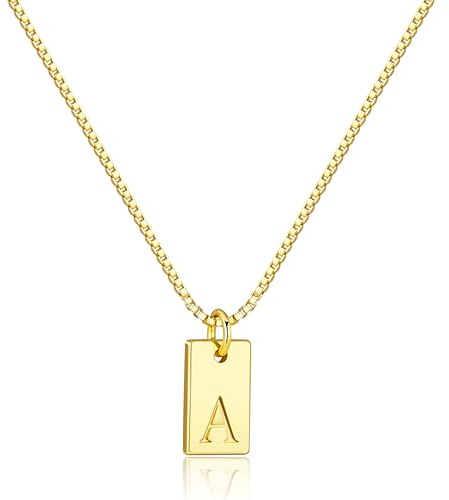 Initial A Gold Necklaces for Women Non Tarnish 14K Real Gold Plated Dainty Square Letter Charm Pendant Necklace 16.5+2 Adjustable Waterproof Trendy Name Personalized Jewelry Gifts