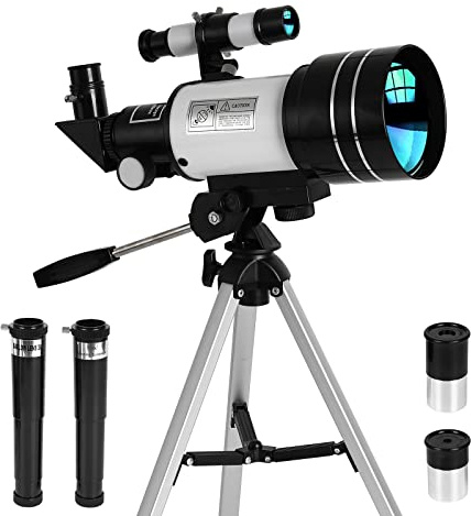 70mm Refraktor Teleskop Astronomie, Astronomisches Refraktor Teleskop Set mit 30070 Finderscope, Clip und Smartphone Adapter, für Kinder, Erwachsene und Anfänger, Beobachtung von Mond und Landschaft