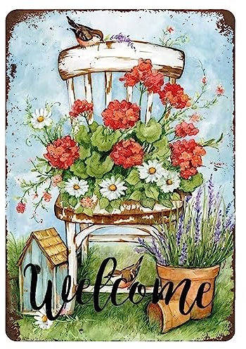 Metallschild mit Aufschrift Welcome Garden, Vintage-Stil, Vogel und Blumen, Bauernhaus, Wanddekoration, Gartenarbeit, Metallschilder für Garten, Club, Innen- und Außenbereich, Wanddekoration, 20 x