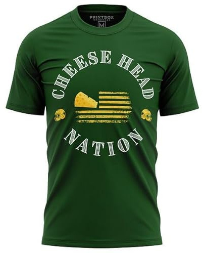 Cheese Head Nation Shirt for Men, Green Bay Football Shirt, USA Flag Football Fans Gameday Apparel