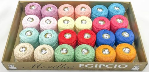 ▷ Packung mit 24 Knäueln Ne 12/2 in hellen Farben, 100% ägyptische mercerisierte Perle-Baumwolle zum Stricken oder Häkeln mit Wolle und elegantem Finish (24 x 20 g)