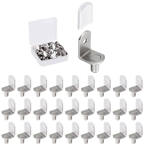 50 Pcs Shelf Support Pegs, 1/4 Inch (6.35mm) Metal Shelf Pins for Wood Shelves Adjustable Shelf Brackets L-Shaped Clips with Silicone Sleeve for Kitchen Bookcase Cabinet Furniture Support