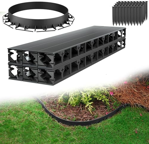 YRHome Flexible Rasenkante 24 Stück + 100 Nägel Kunststoff Pflasterkante Beeteinfassung Mähkante Beetumrandung (7,8cm Hoch, 100cm Lang)