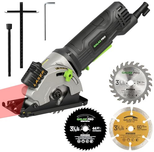 GALAX PRO Mini Circular Saw, 580W 3500 RPM Maximum Cutting Depth of 28.5mm, Three Pieces of 85mm Saw Blades, Equipped with Laser Guide Rails, Suitable for Wood, PVC and Other Materials