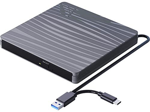 QDSYLQ Lettore CD DVD Esterno per PC Portatile USB 3.0, Slim USB C CD DVD RW Masterizzatore CD Esterno per Macbook, Desktop, PC, Laptop, Compatibile con Windows 11/10/XP/8/7/Vista/Linux/MacOS, Grigio