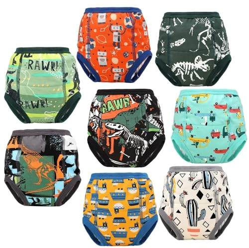 FLYISH DIRECT Culotte Apprentissage Propreté Garcon, 100% Coton Culottes d'apprentissage Lavable, Anti-fuite Culottes Apprentissage Enfant Imperméable 8 ans, Dinosaure vert