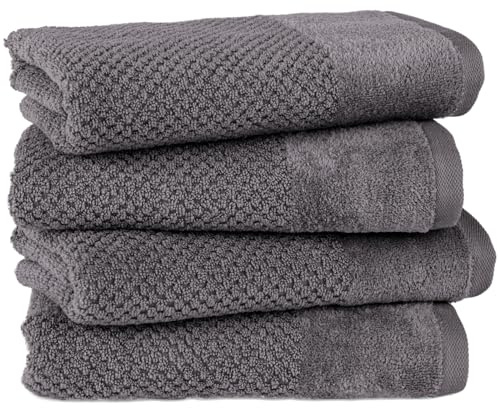 Pure Label Handtuch 50x100cm 4er-Pack aus 100% Baumwolle - Anthrazit | Waschbar bis 60°C, trocknergeeignet - weich & saugstark