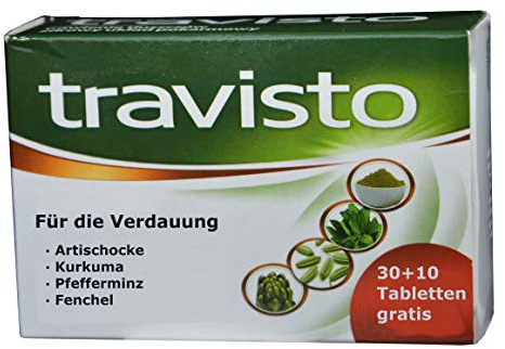 För matsmältning, Travisto, 40 tabletter, kronärtskocka, pepparmynta, akammin, gurkmeja, matsmältningsenzymer komplex, matsmältningstillämpande