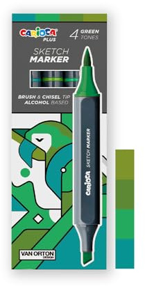 Carioca Plus Sketch Marker, Dubbelspetsmarkörer, gröna toner, 4 stycken