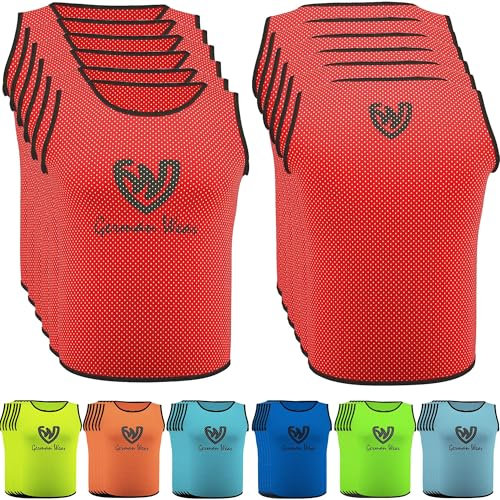 German Wear Leibchen Trainingsleibchen – Markierungshemd für Team Sport, Fussball, Jogging, Hocky, Handball in Gelb, Rot, Grün, Orange, Blau für Herren, Kinder & Damen - ideal für Teams Rot - Medium