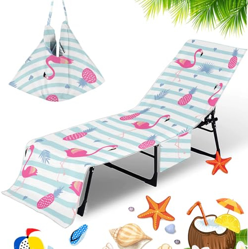 Morbuy Beach Towel with Pockets for Loungers, 3D Flamingo Print Sun Beach Lounger Towel Microfiber Beach Chair Cover Towel Fitted Sunbed Towels Quick Dry Sun Lounger Towels (Blue Stripes)