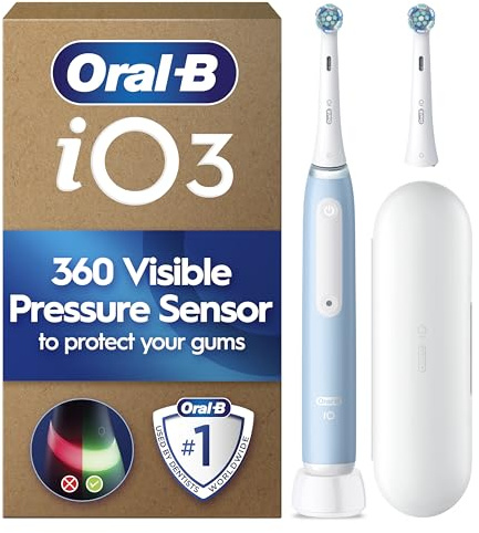 Oral-B iO3 Electric Toothbrushes, Toothbrush for Adults with 1 Toothbrush Head, 1 Travel Case, Gifts for Women and Men, Blue (EU Plug)