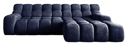 DomiMeble DomoHome- Campile Big Ecksofa mit Schlaffunktion Sofa Modern Couch Eckcouch Wohnzimmer Möbel Ausfahrbarer Sitz Sofa L Form, Links Size: 85x288x119 cm Stoff: Eden 16 Farbe: Blau