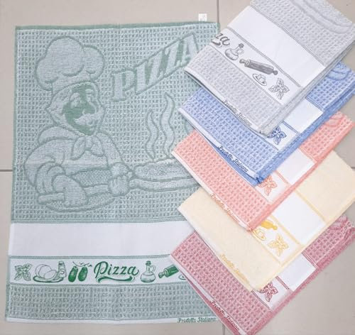 Generico Canovacci, Strofinacci, asciughini da Cucina con Tela Aida da Ricamo 50x70cm, 100% Cotone. Confezione da 6 Pezzi Vari Colori. (Disegno Pizza)