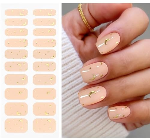 JMEOWIO Nagelfolie UV Härtend Mondstern UV Gel Nail Strips Nagelsticker Nagelaufkleber Nail Art Dekoration Nageldesign Zubehör