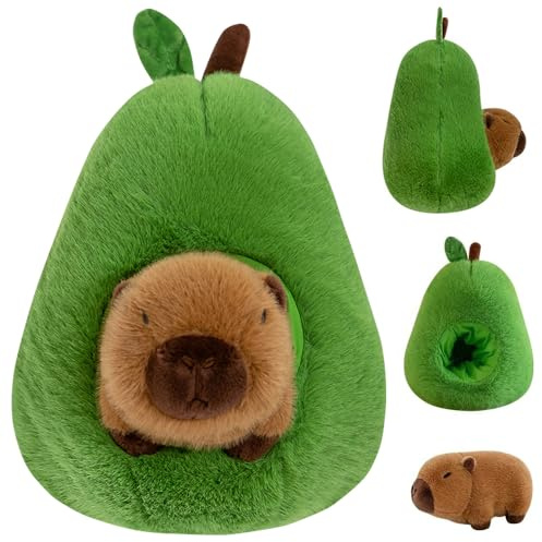JAHEMU Capybara Plüsch Avocado Plüschtier Kissen Niedliche Kuscheltier Capybara Avocado Plüschpuppe Umarmungskissen Kindergeburtstag Geschenk