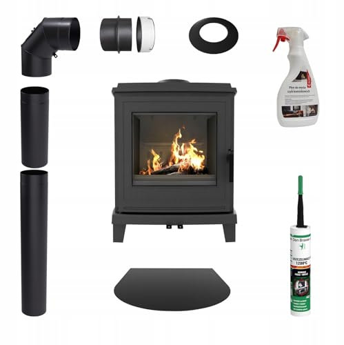 KRATKI Kaminofen Gusseisen 6kW KOZA K11 fi150 Set Gussofen, Schwedenofen BImSchV Stufe 2, Eco-Design