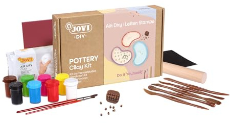 Jovi - kit de manualidades, Crea tus piezas personalizadas con arcilla | DIY Air Dry POTTERY Clay - incluye pinturas, herramientas de modelaje y guía paso a paso, arcilla de secado al aire