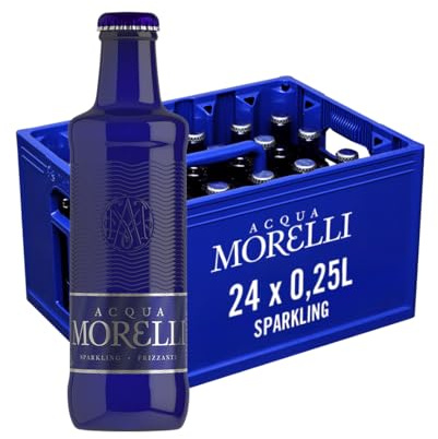 ACQUA MORELLI Mineralwasser mit Kohlensäure - Sparkling, 24x0,25l Glas | Erfrischend spritziges Sprudelwasser aus Italien in Glasflaschen, feine Kohlensäure, ideal für Gastronomie und Tisch