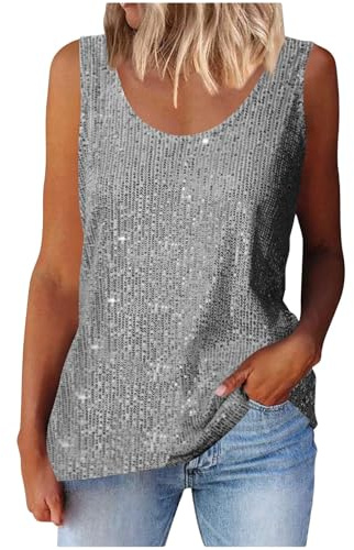 Canotte da donna senza maniche con paillettes, top eleganti e festivi per l'estate, top a manica corta monocromatici, top scintillanti per feste, tunica, blusa scintillante, top casual da donna, Y2K