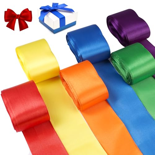 6 Rollos Cinta de Raso Ancha 5cm x 10m Cinta de Satén en 6 Colores Suave y Delicado Cintas Raso Premium Cortable para Bodas, Flores, Bricolaje, Manualidades, Decoración de Fiestas y Envolver Regalos
