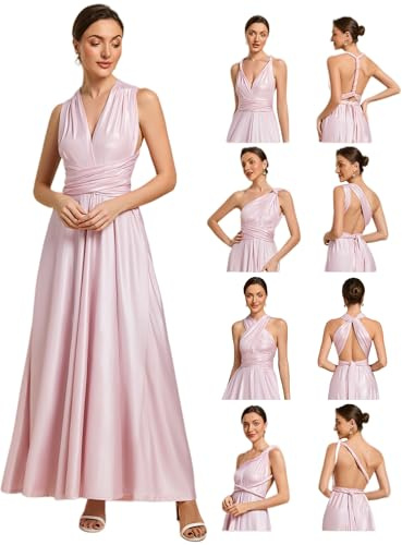 Ever-Pretty Robe Demoiselle d'honneur Femme Multi-Style sans Manches Robe de Soirée Longue Convertible Chic Rose Métallique L