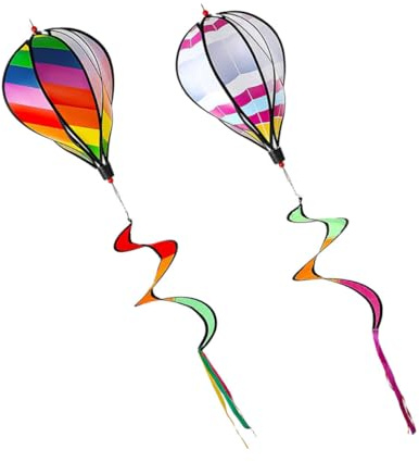 GARIOUANS 2 Pièces Décoration Extérieure Jardin Moulin à Vent Montgolfière Pendants Spirale Colorée pour Fête et Pelouse