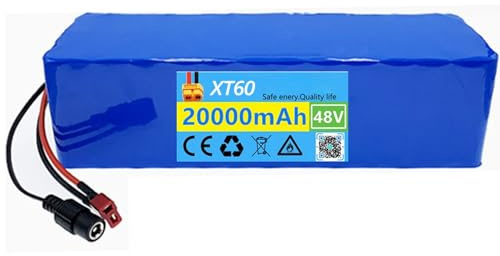 Batería Litio para Bicicleta Eléctrica 48V 20Ah con Cargador Paquete de Baterías de Iones de Litio 13S3P para Bicicleta Eléctrica Scooter Silla De Ruedas Eléctrica XT60 Plug,48V 20Ah