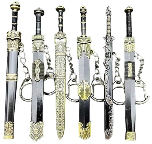 6Pcs Sword Keychains 4.7 Alloy Ancient Chinese Mini Sword with Box Old Key Chain Bag Decoration for Men Women Mini Bag Decoration Cool Keychains Chinese