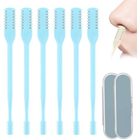 Manueller Rotierender 2 in 1 Nasenhaarreiniger und Trimmer, 2025 Aktualisierung Abwaschbar Nasenhaartrimmer Nasenhaarschneider, Tragbarer manueller Nasenrasierer für Frauen Männer (Blau, 6pcs)