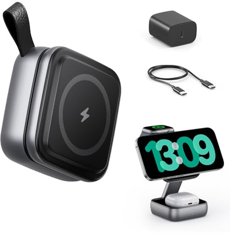 3 in 1 Ladestation Apple Watch und iPhone, Magsafe Ladegerät für iPhone 17/16/15/14/13/12,Induktive Ladestation für Apple Watch Series Ultra/11-1/SE,Wireless Charger für AirPods 4/3/2/Pro