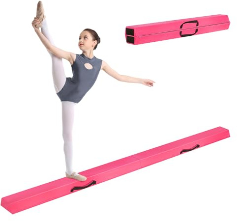 LN COZY CORNER 7FT 2.1M Folding Gymnastics Balance Beam High Density EVA Foam for Kids Gymnastics Equipment for Home Girls, Non-Slip Suede Surface for Training, Beginner to Pro (Pink)