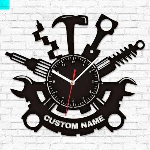 HCLRIU Orologio da Parete Personalizzato per Garage con Testo Personalizzato Adatto per Garage Officine e Cantine Accessorio Decorativo per Meccanici Ingegneri e Falegnami