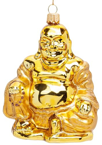 SIKORA Goldener Buddha besondere Weihnachtskugel Glas Weihnachtsmann Christbaumschmuck Deko Figur Weihnachten Anhänger Ornament - Premium Line - BS842