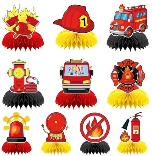 Sikweny 10 Stück Feuerwehr Deko Kindergeburtstag Feuerwehr Geburtstag Deko Tischdeko Feuerwehrauto Bienenwabe Mittelstücke Dekoration Kinder Party Geschenke Feuerwehrfest für Mottoparty Kinderparty