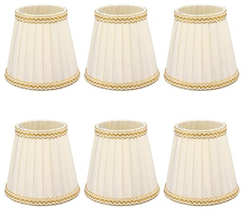 Pantalla pequeña para lámpara, 8,9 x 14 x 13 cm Juego de 6 pantallas para lámparas de araña Pantalla cilíndrica de tela y lino con clip Para lámparas de mesa y de pared
