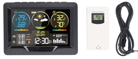 Station météo professionnelle avec affichage couleur, thermomètre et hygromètre intérieur et extérieur avec prévision, réveil, heure du coucher du soleil, pour la maison, le