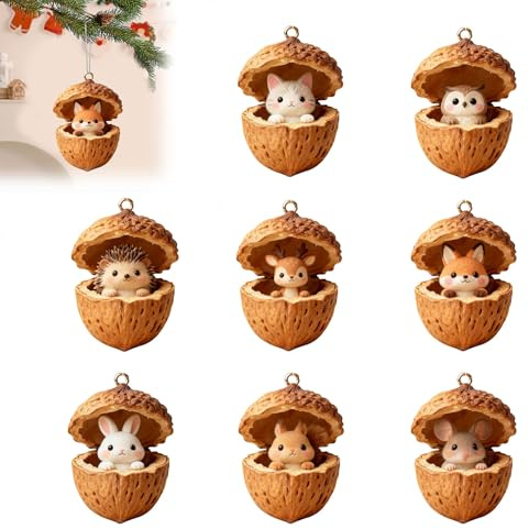 8Pcs Weihnachtsbaumschmuck Waldtier Eichels Ornamente,Tier Hängenden Weihnachtsschmuck Anhänger,Niedliche Eicheln und Tannenzapfen Acryl Waldtier Christbaumschmuck (8pcs-A)