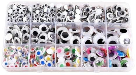 Healvian 750 Yeux Mobiles Autocollants en Plastique pour Loisirs Créatifs et Poupées, Tailles Variées 6/8/10/12/15/18mm, Pack de 750 Pièces pour Garçon et Filles et Projets d'art