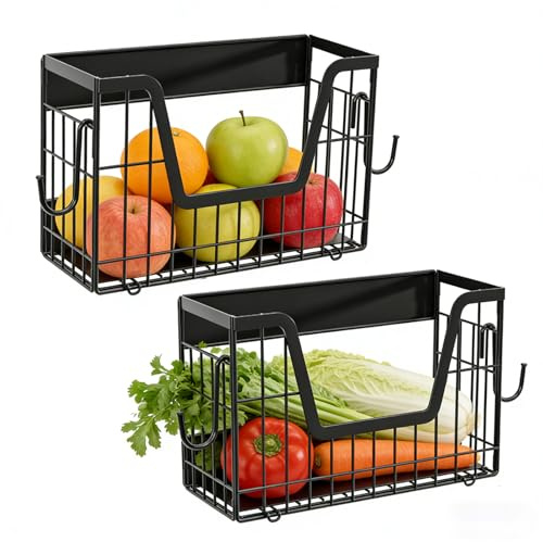 Bcuuozeeing 2-pack magnetisk kylskåpshylla, köksorganisatör kökshylla utan borrning, fruktskål hängande korg kök, svart hylla väggmonterad för förvaring av grönsaker, frukt och mellanmål