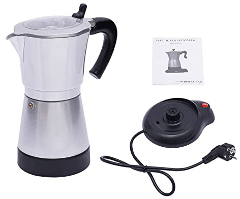 Fornello Elettrico Espresso Con Base Caffettiera Espresso Classico Macchina Caffè Italiana Caffè Per 6 Tazzine Espresso: 300 ml, 480 Watt, Alluminio, Per Viaggi o Campeggio Argento