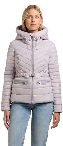 khujo Lätt övergångsjacka för kvinnor, kort jacka med justerbar huva och midjebälte, Lorella XS-XXL, Regndroppar lila, L