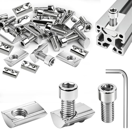 Hexizexi 60 piezas de ranuras M5 6 serie 20 M5 Tuerca deslizante de acero al carbono con bola de resorte para perfil de aluminio impresora 3D CNC con 60 tornillos M5 x 10 y 1 llave Allen