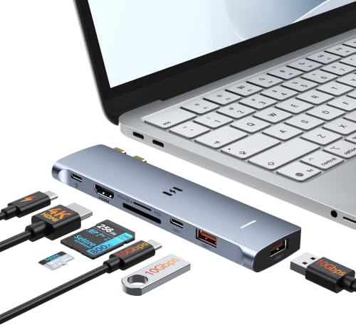 Adaptateur Macbook Hub USB C 7 en 2 avec HDMI 4K@60Hz pour Mac Pro/Air/Neo | Thunderbolt 3 100W 40Gbps, 2 USB-A 3.1, USB-C 3.1, Lecture de Carte SD/TF, Dock USB C pour Macbook Pro/Air/Neo 2016–2026