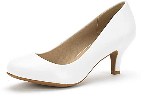DREAM PAIRS Women's Comfortable Kitten Heels Pumps,White/Pu,6.5