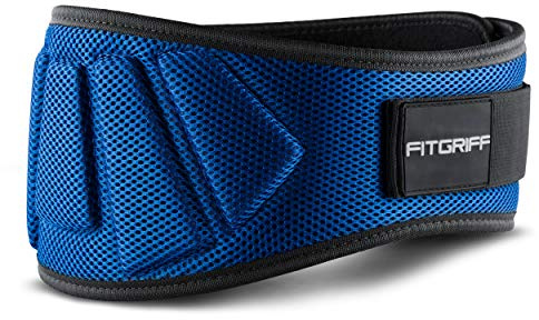 Fitgriff® tyngdlyftande bälte V1 för män och kvinnor – tyngdlyftbälte för gym, bodybuilding, vikt och crossfitträning – ryggstödbälte BLÅ 88cm - 97cm Circumference (Large)